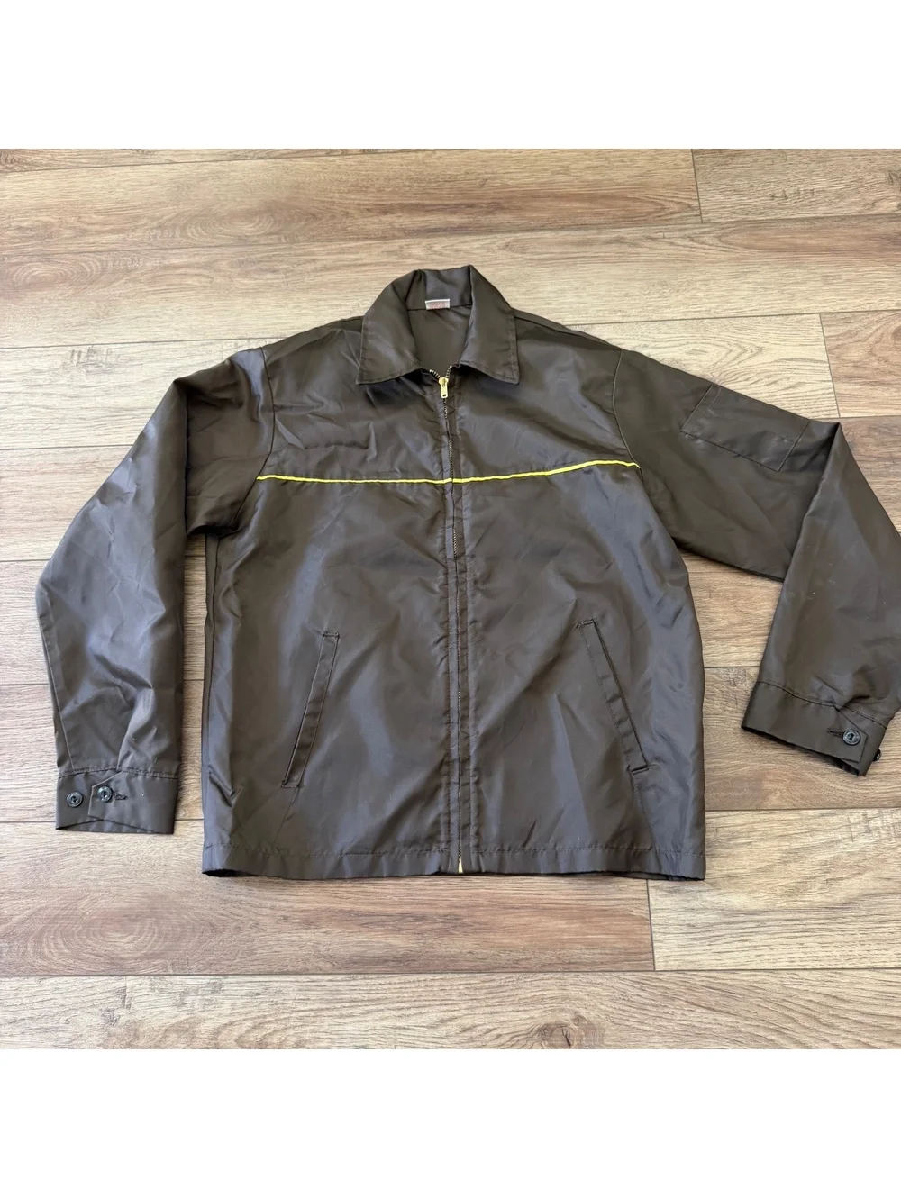 VTG 70s Unitog Brown Work Jacket Yellow Stripe M USA